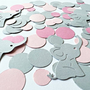 200 piezas de decoraciones de elefantes para baby shower. Confeti de elefante rosa y azul grisáceo. Decoración de elefante "Es un niño". Tema de elefante para baby shower.