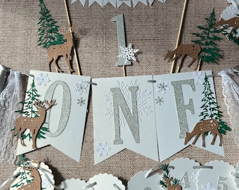 Winter Onederland WOODLAND Party Bundle - Schneeflocke Party Bundle Wald Erster Geburtstag Party Paket Winter Wonderland Neutral 1. Geburtstag