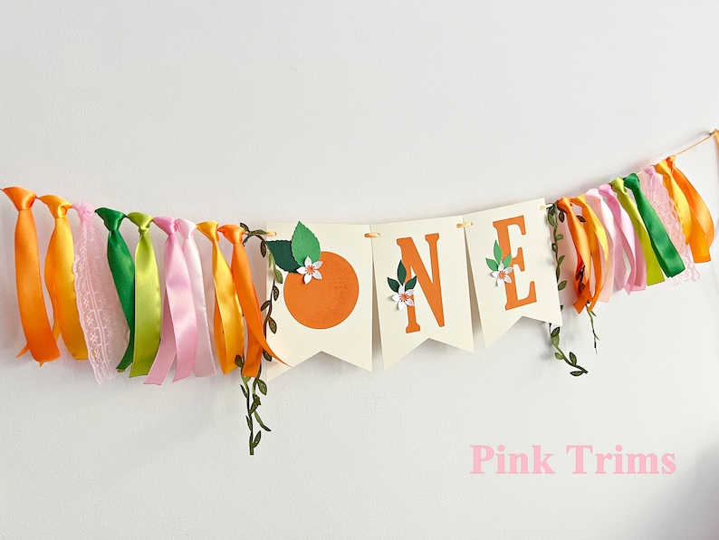 Little Cutie One High Chair Banner Orange ONE Banner. Clementine 1st Birthday Decorations. Tangerine Theme First Birthday. Citrus Party image 6