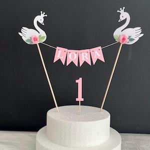 Swan First Birthday Cake Topper - Swan ONE  Cake Bunting. Swan Princess Party Decorations. Custom Name Topper Swan Lake Birthday Decorations