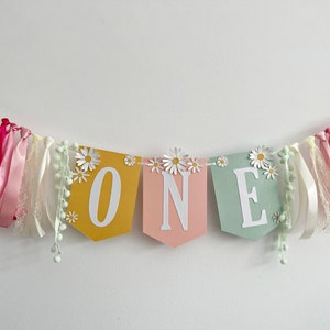 Daisy One High Chair Banner - ONE Groovy Birthday Banner. Flower Power ...