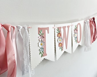 Girl Second Birthday Party Decorations -Wildflower Birthday Floral Two Wild Birthday Wildflower Daisy TWO Banner Two Cute Girl 2nd Birthday