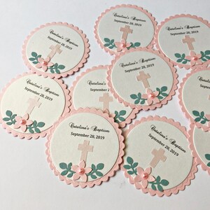 Pink Floral Favor Tags. Flower Baptism Favour Tags, First Communion, Christening Tags, Bridal Shower, Baby Shower Wedding Thank You Tags image 6