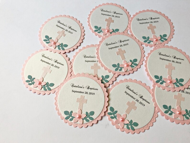 Pink Floral Favor Tags. Flower Baptism Favour Tags, First Communion, Christening Tags, Bridal Shower, Baby Shower Wedding Thank You Tags image 6