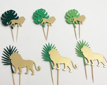 Gold Lion Cupcake Toppers – Jungle Safari Baby Shower Decor