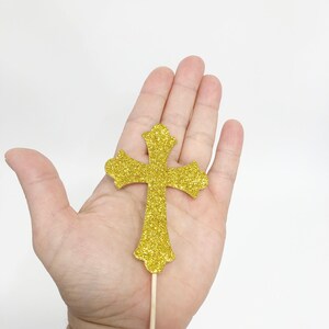 Set of 3 Glitter Cross Baptism Centerpieces Glitter Cross with Bow. Christening Baptism Decorations Cross Floral Picks Stick Centerpieces image 8