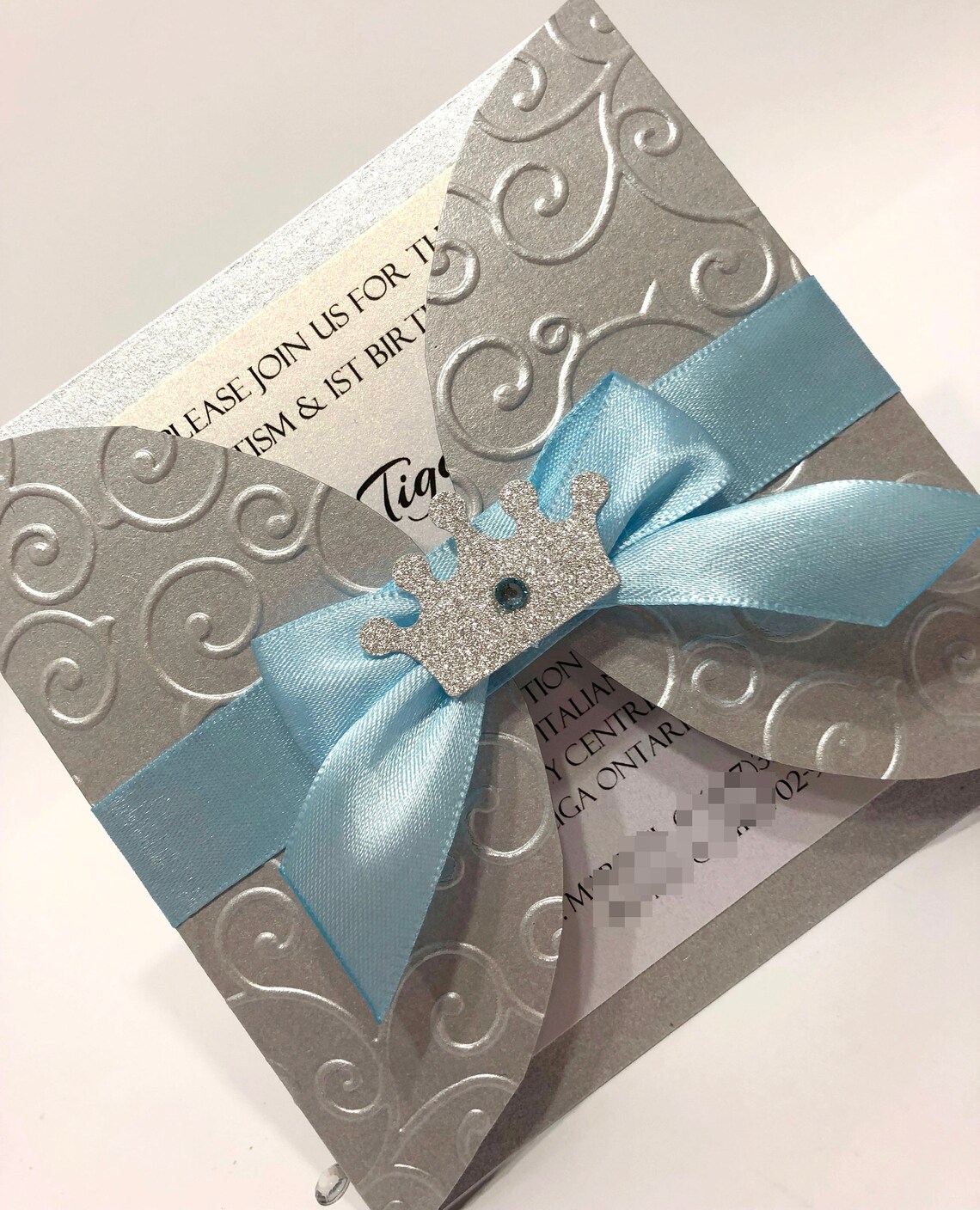 Blue and Silver BABY SHOWER Invitations Baby Blue & Silver Etsy