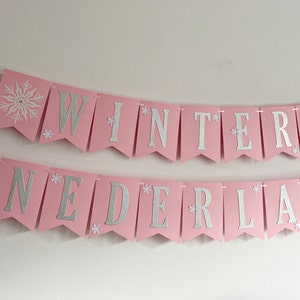 WINTER ONEDERLAND Banner Snowflake Happy Birthday Banner. Girl 1st Birthday Decorations Snowflake Baby Shower Christmas Table Decor Frozen image 5