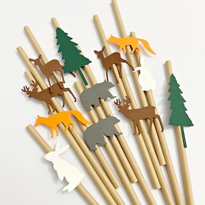 Cannucce di carta a tema bosco - Decorazioni per il primo compleanno a tema bosco. Decorazioni per baby shower a tema bosco. Decorazioni per feste Wild One. Pino, Volpe, Orso, Oh Deer