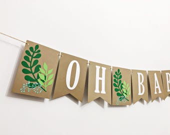 Greenery Baby Shower Banner, Eucalyptus Garland, Woodland Bunting Decor