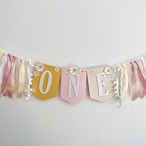 Daisy One High Chair Banner - ONE Groovy Birthday Banner. Flower Power ...