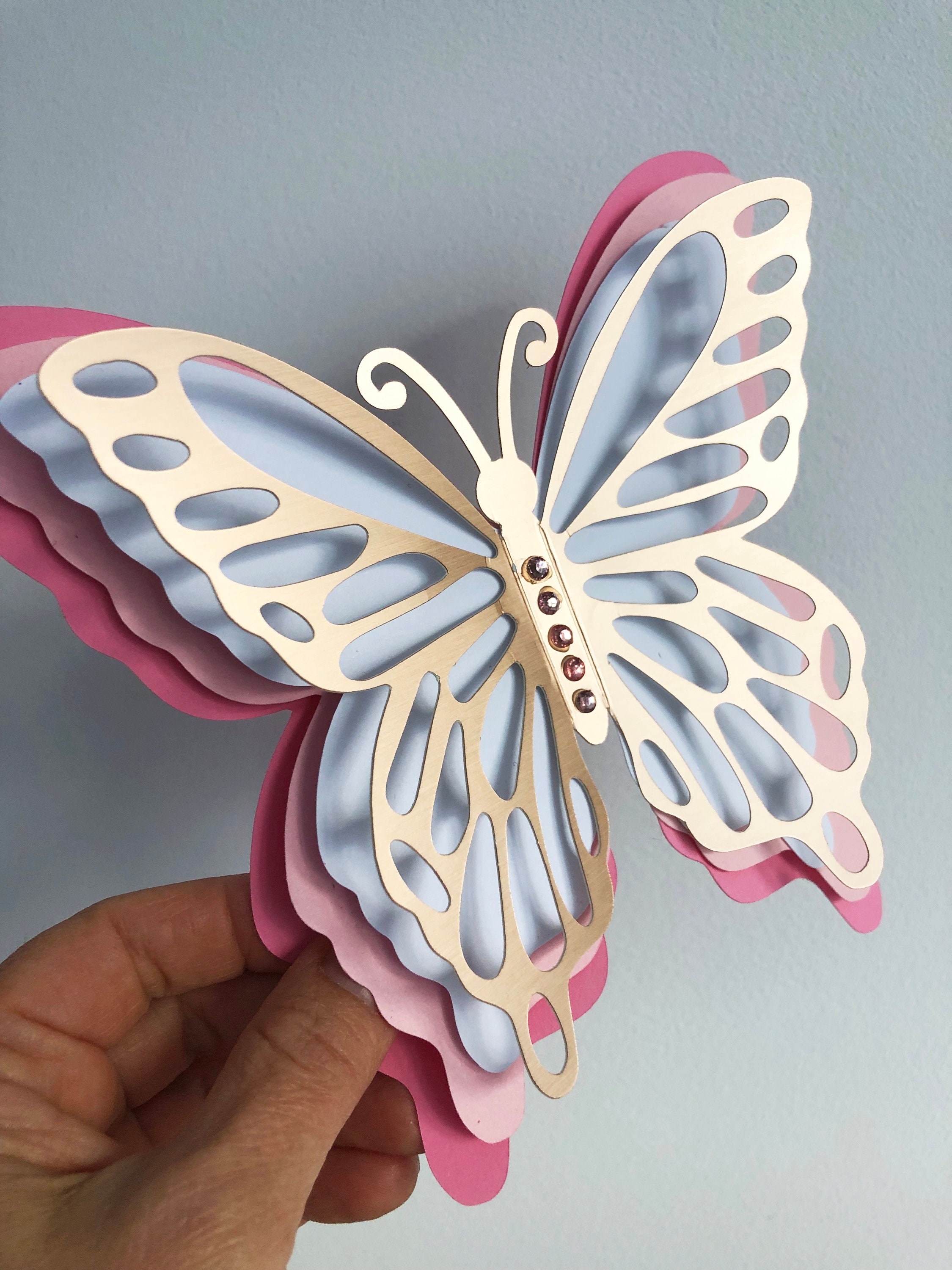 Grand papillon 3D Décor de douche de bébé en or rose, sexe