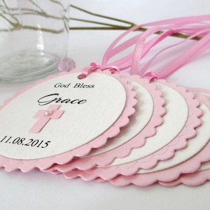 Pink Lilac Baptism Favor Tags Custom Thank you Tags Baptism favors Girl Baptism Tags First Communion Holly Communion Christening Gift Tags Pink