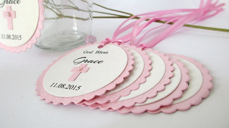 Pink Lilac Baptism Favor Tags Custom Thank you Tags Baptism favors Girl Baptism Tags First Communion Holly Communion Christening Gift Tags Pink