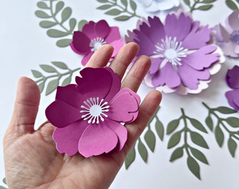 Purple Paper Flower Set - Nursery Paper Flowers, Purple Wall Decor. Floral Baby Shower Decorations, Boho Flowers Floral First Birthday Party