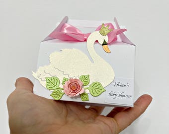 Cajas de regalo con forma de cisne, cinta rosa, bolsas de dulces para fiesta de cumpleaños de princesa