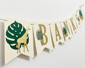 Safari Name Banner - Personalised Jungle Nursery Bunting Garland, Animal kid decor