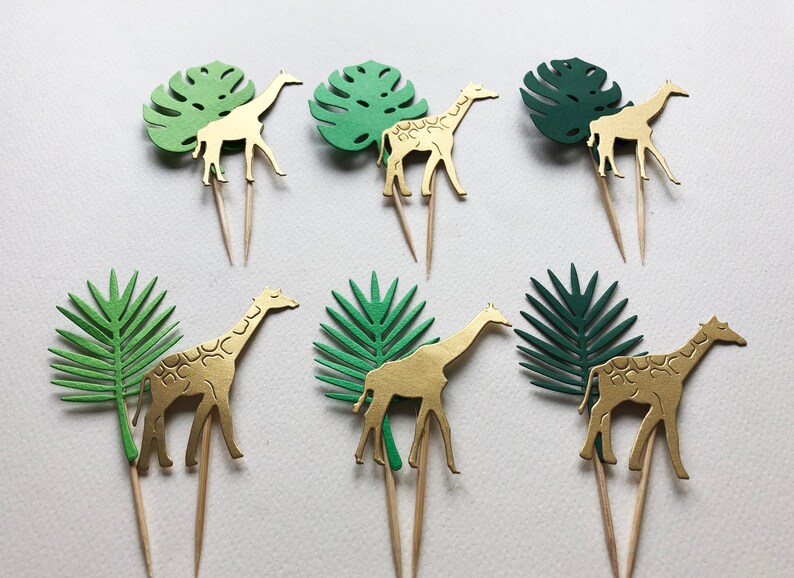 12 Giraffe Baby Shower Cupcake Toppers Boy Baby Shower Decorations Jungle Safari Animals Baby Shower Wild Animals Zoo Birthday Party Decor image 2