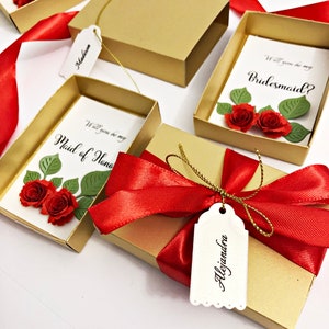 Enchanted Beauty Red Rose Bridesmaid Proposal Box - Thank you for Being my Bridesmaid! Asking Bridesmaid Maid of Honor Gift Red Rose Wedding