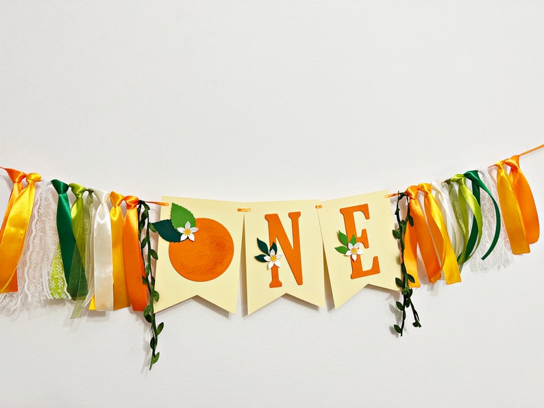 Little Cutie One High Chair Banner Orange ONE Banner. Clementine 1st Birthday Decorations. Tangerine Theme First Birthday. Citrus Party HC ONE-With 10 Trims