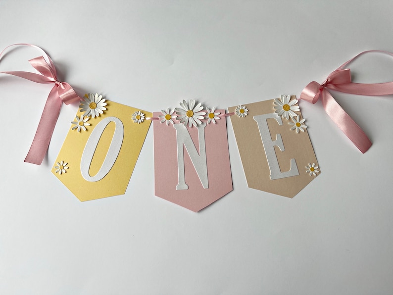 Daisy One High Chair Banner - ONE Groovy Birthday Banner. Flower Power ...