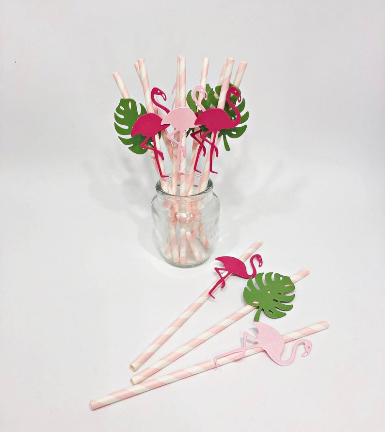 Flamingo Paper Straws. FLAMINGO Party Straws. Bachelorette Party. Flamingo Birthday, Tropical Baby Shower Decorations Summer Party Flamingos image 1