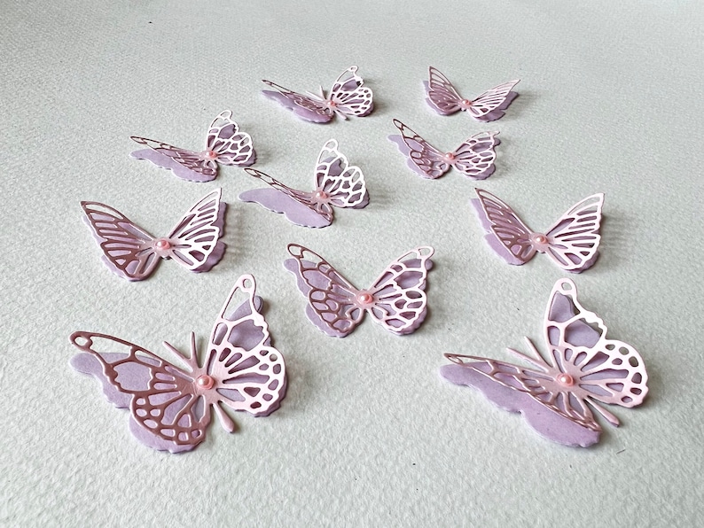 Papillons 3D en or rose 12 pièces Papillons en papier. PETITS papillons découpés. Papier d'art mural Découpes de papillons Anniversaire Nuptiale Baby Shower image 6