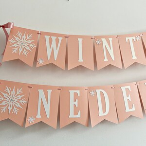 WINTER ONEDERLAND Banner Snowflake Happy Birthday Banner. Girl 1st Birthday Decorations Snowflake Baby Shower Christmas Table Decor Frozen Blush, WHITE