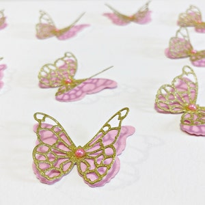 Papillons 3D en or rose 12 pièces Papillons en papier. PETITS papillons découpés. Papier d'art mural Découpes de papillons Anniversaire Nuptiale Baby Shower image 7