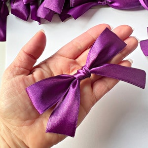 Purple Satin Ribbon Bows with Twist Ties 4 Wide Satin Ribbon Bows. Satin ribbon bows, Baby bows, Children's bows, Purple bows image 7