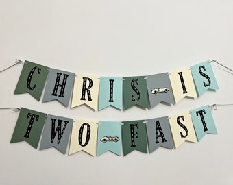 Race Car Birthday Banner - TWO FAST Banner, Racing Party Decorations, Two Fast Race Car Party Sign, Boy Second Birthday, Fast One Birthday