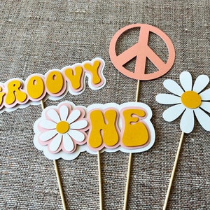 One Groovy Daisy Cake Toppers Daisy Centerpiece Floral Sticks One Groovy Baby Groovy First Birthday Hippie Retro Baby First Birthday Decor image 1