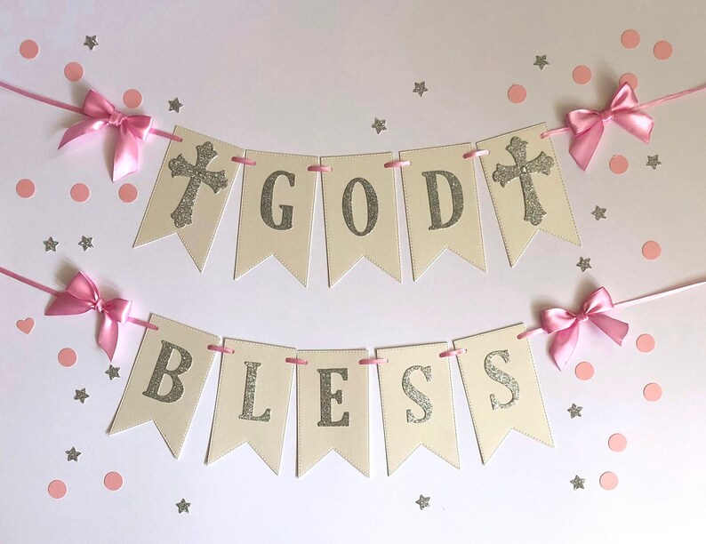 God Bless Banner Ivory Pink Baptism Banner Small Etsy