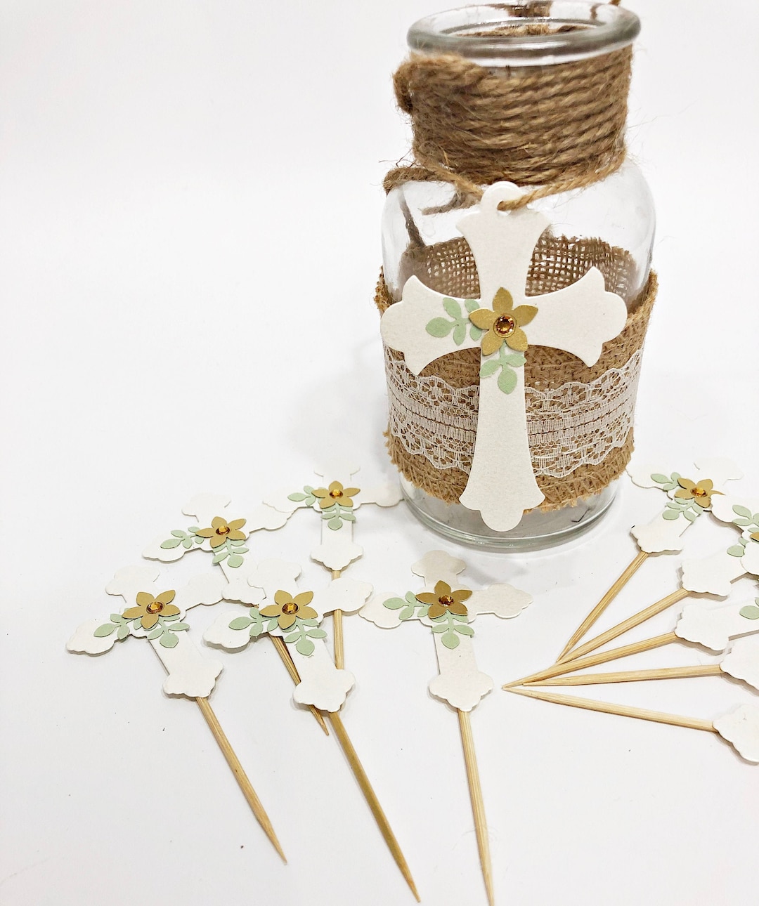 Baptism Cross Centerpiece. Rustic Christening Decor. Rustic Mason Jar Baptism Decor Baby