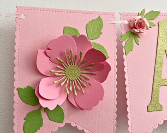 thumbnail image 2 of Personalized Rose Gold Flower Banner – 800mm X 297mm, Any Name & Age, Birthday Decor 2 of 5