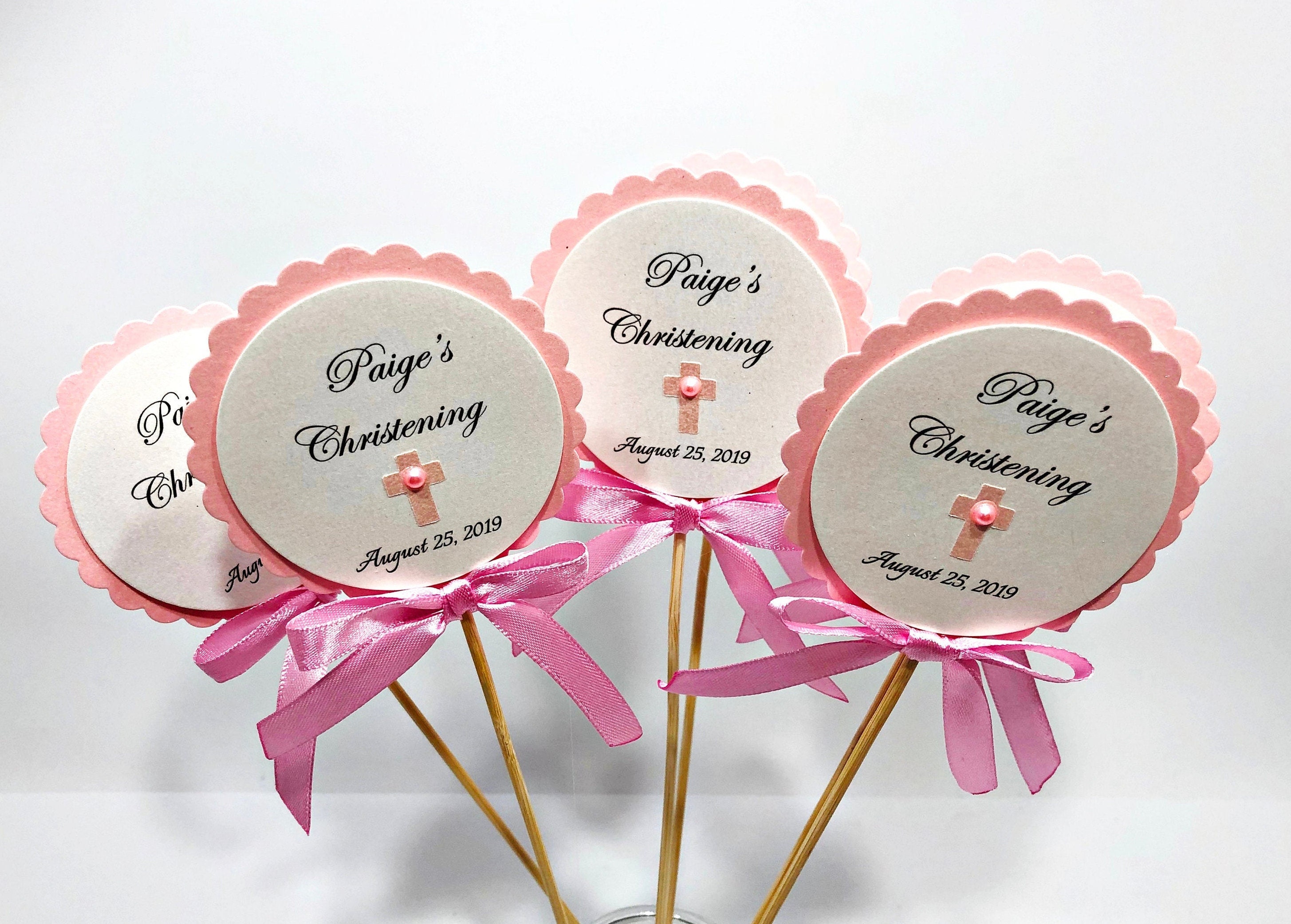 Pink Baptism Decorations Girl Baptism Centerpieces First | Etsy