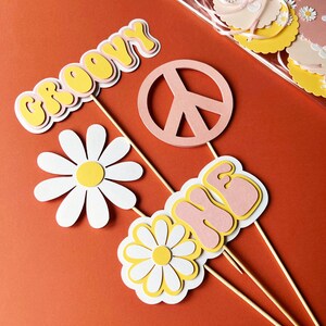 One Groovy Daisy Cake Toppers Daisy Centerpiece Floral Sticks One Groovy Baby Groovy First Birthday Hippie Retro Baby First Birthday Decor image 3