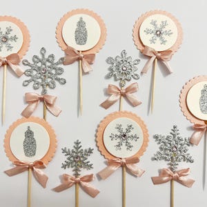 Winter Wonderland Baby Shower Decorations - Glitter Snowflake Cupcake Toppers. Winter Wonderland Girl Baby Shower. Winter Boy Baby Shower