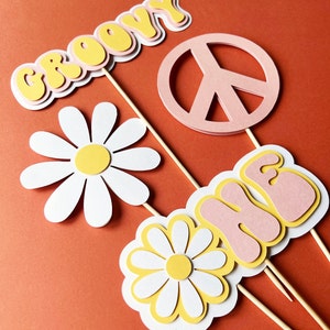 One Groovy Daisy Cake Toppers Daisy Centerpiece Floral Sticks One Groovy Baby Groovy First Birthday Hippie Retro Baby First Birthday Decor image 5