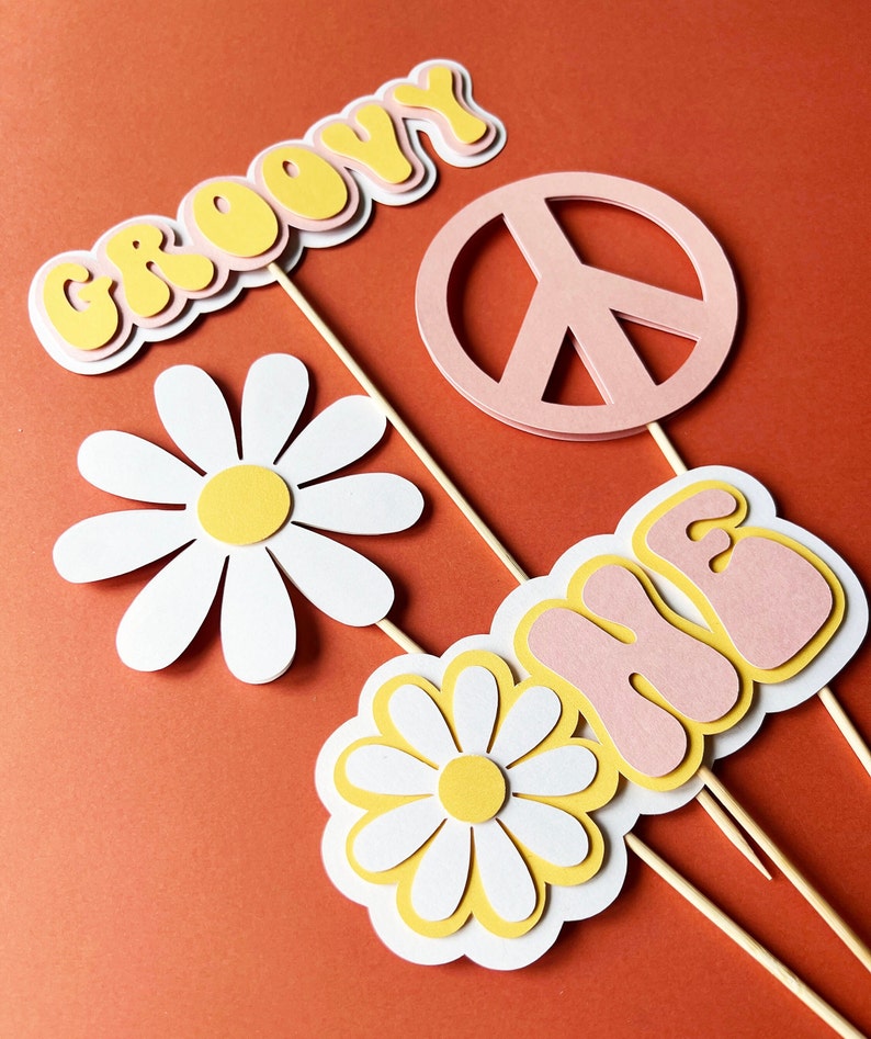 One Groovy Daisy Cake Toppers Daisy Centerpiece Floral Sticks One Groovy Baby Groovy First Birthday Hippie Retro Baby First Birthday Decor image 5