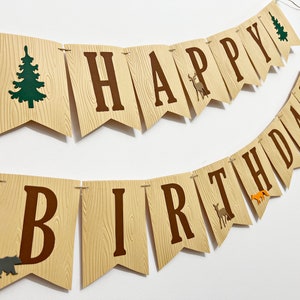 Banner di Buon Compleanno Woodland - Decorazioni di Compleanno Forest Woodland. Baby Shower Woodland. Banner di Compleanno Personalizzato a Tema Foresta con Nome