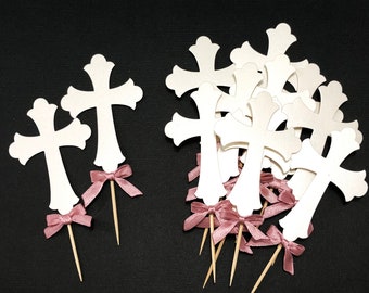 Taufdekorationen. Taufe Kreuz Cupcake Toppers. Religiöses Dekor Taufe Dekorationen Mädchen, Junge Taufe, Kommunion Cupcake Toppers