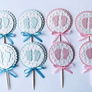 Fußabdruck Cupcake Toppers, Fußabdruck Baby Shower. Baby Girl oder Baby Boy Fußabdruck Cupcake Toppers Baby Shower Dekoration Gender Reveal Party Bild 3