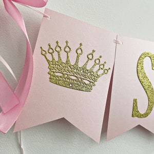 Princess NAME Banner Princess CROWN Banner. Personalized Name Banner Girl 1 st Birthday Pink Gold Birthday Party Decorations. Baby Shower image 6