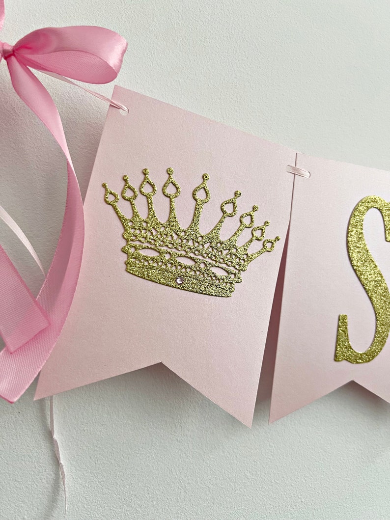 Princess NAME Banner Princess CROWN Banner. Personalized Name Banner Girl 1 st Birthday Pink Gold Birthday Party Decorations. Baby Shower image 6