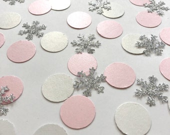 100 Pink & Silver Winter Onederland Confetti. Winter Wonderland Decorations Winter Onederland Frozen Birthday Decorations Snowflake Confetti