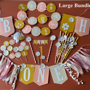 Daisy One High Chair Banner - ONE Groovy Birthday Banner. Flower Power ...