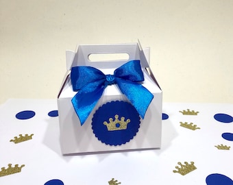 Royal Prince Baby Shower Favor Box. Royal Blue & Gold Prince Crown Gable Box. Royal Prince First Birthday Favor Box Little Prince Royal Blue