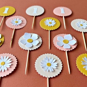 Daisy Cupcake Toppers - Daisy Decorazioni per feste Daisy 1 ° Primo compleanno Tema floreale Addio al nubilato Baby Shower Ragazza Primo compleanno Daisy
