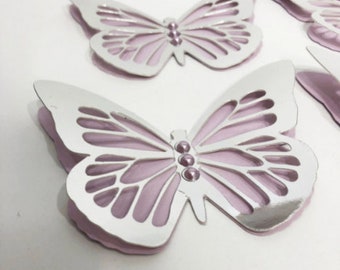 6 PCS. Lavender & Silver 3D Butterflies - Butterfly Decorations - Wall Decorations, Nursery Decoration Butterfly Baby Shower Decoration